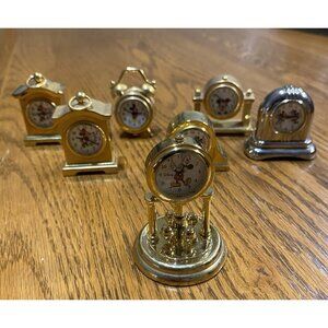 Disney Mickey Minnie Mouse Lot of 7 Miniature Brass Mantle Clocks Japan Movement